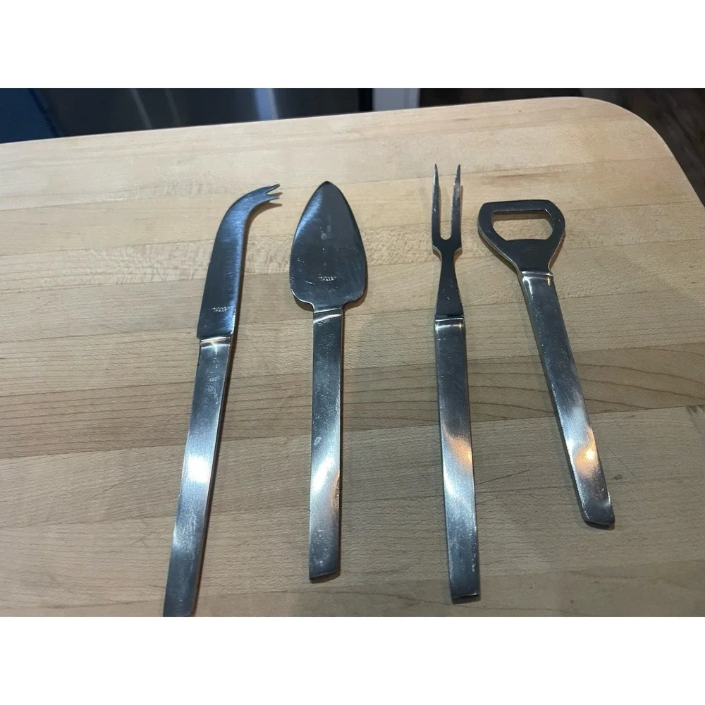 Vtg Cheese Charcuterie Appetizer Serving Set Fork Opener Italian Stainless Steel